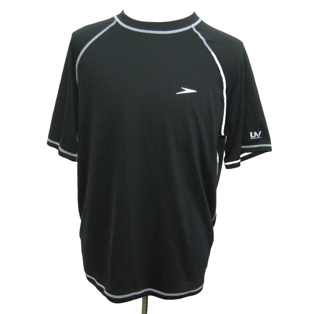 Speedo Rash Guard T-Shirt Mens Large Black Short Sleeve UV Protection Swim Beach
